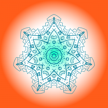 Oriental mandala motif round lase pattern on the orange background, like snowflake or mehndi paint bright color. Ethnic backgrounds concept