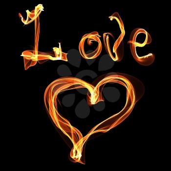 Royalty Free Clipart Image of Flaming Love and a Heart