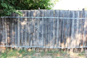 old wooden fence in garden with tree over