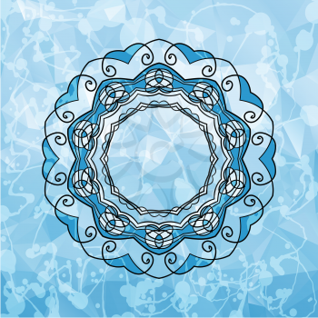 Round Pattern Mandala with copyspace in a center. Abstract design of Persian- Islamic-Turkish-Arabic vector circle floral ornamental border over the triangles background