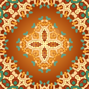Brown and orange color seamles arabian print. Seamless vector ornate background. Beautiful pattern of mandalas. Template.