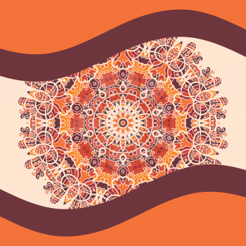Oriental Invitation Cover Design in  Warm Color. Mandala Print Artwork.