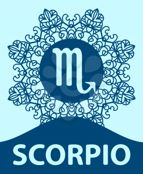 Hand-drawn zodiac Scorpio with ethnic floral geometric doodle pattern. Western Horoscope Symbol. Vector illustration. The Scorpion. Zodiac icon with mandala print. Vector icon.