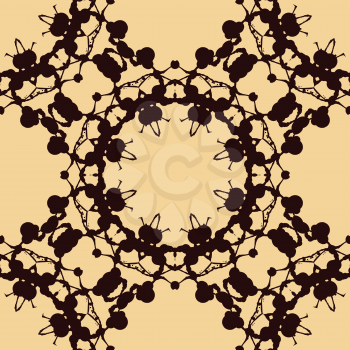 Design rorschach inkblot test. Brown on yellow watercolor symmetric blotch. Abstract hand drawn painting endless pattern. Seamless decorative background.