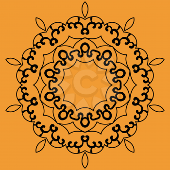 Outlined Mandala Print on Orange Background. Retro Ornate Mandala based design  for greeting card, Brochure, Card or Invitation with Islamic, Arabic, Indian, Ottoman, Asian motifs.