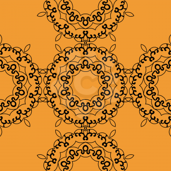 Seamless oriental Print on orange background. Retro Ornate Mandala based design  for greeting card, Brochure, Card or Invitation with Islamic, Arabic, Indian, Ottoman, Asian motifs.