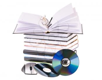 Royalty Free Photo of a Stack of Books and Computer Mouse