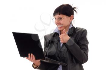 Royalty Free Photo of a Businesswoman Holding a Laptop
