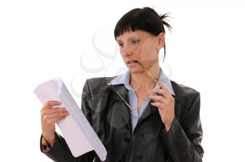 Royalty Free Photo of a Businesswoman Looking at Documents