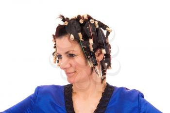 Royalty Free Photo of a Woman in Curlers