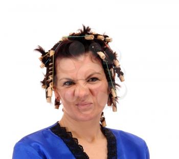 Royalty Free Photo of a Woman in Curlers