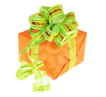 Orange gift box isolated on white background                               