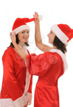 Royalty Free Photo of Two Women in Santa Hats