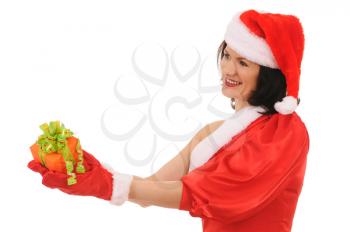 Royalty Free Photo of a Woman Wearing a Santa Clause Outfit