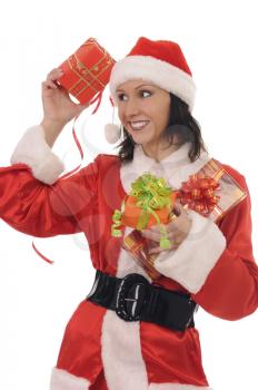 Royalty Free Photo of a Woman Wearing a Santa Hat