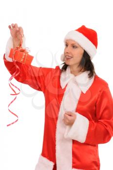Royalty Free Photo of a Woman Wearing a Santa Clause Outfit