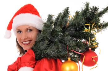Royalty Free Photo of a Woman Holding a Decorated Tree