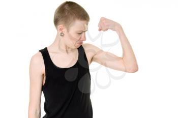 Royalty Free Photo of a Skinny Teenager Flexing