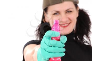 Royalty Free Photo of a Person Holding a Spray Bottle