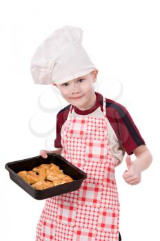 boy chef with baking isolated on white background