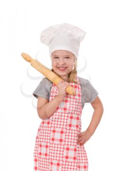 girl chef with roller isolated on white background
