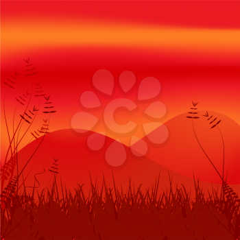 Royalty Free Clipart Image of a Red Hill Landscape