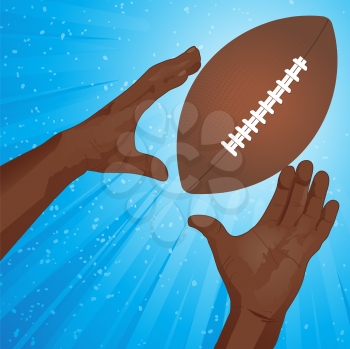 Royalty Free Clipart Image of Hands Catching a Football