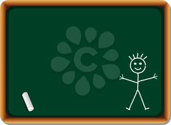 Royalty Free Clipart Image of a Stick Figure Drawn on a Chalkboard