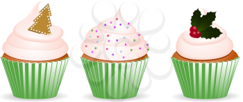 Royalty Free Clipart Image of Christmas Cupcakes