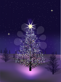 Royalty Free Clipart Image of a Christmas Tree at Night
