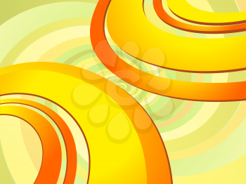 Royalty Free Clipart Image of an Abstract Citrus Colored Swirls on a Spiral Background