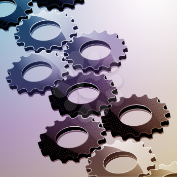 Royalty Free Clipart Image of Interlinked Cogs in Subtle Colours