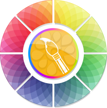 Royalty Free Clipart Image of a Mosaic Colour Wheel With a Paintbrush Button