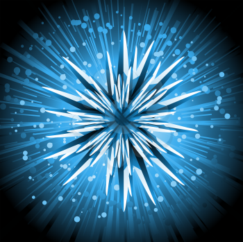 Royalty Free Clipart Image of an Abstract Ice Star on an Exploding Star-Burst Background