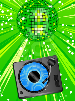 Royalty Free Clipart Image of a Disco Ball and Turntable