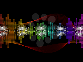 Royalty Free Clipart Image of a Disco Ball and Equalizer Background