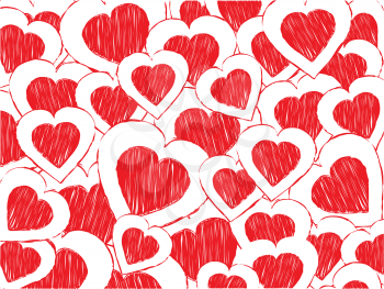 Royalty Free Clipart Image of a Red Doodled Heart Background