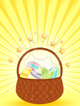 Royalty Free Clipart Image of a Wicker Easter Basket With Painted Eggs