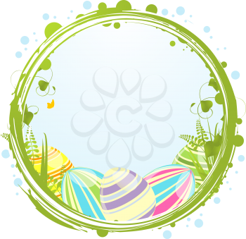 Royalty Free Clipart Image of Easter Eggs in a Floral Border