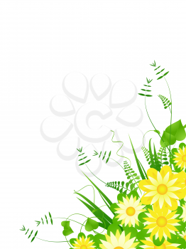 Royalty Free Clipart Image of a Corner Bouquet of Flowers and Ferns