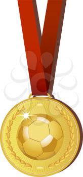 Royalty Free Clipart Image of a Gold Medal With a Soccer Ball Design