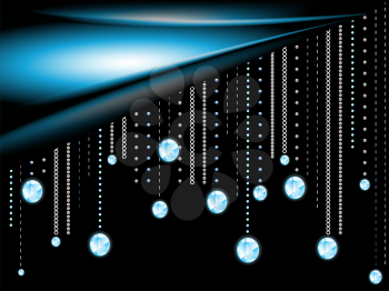 Royalty Free Clipart Image of Glowing Diamonds and Chains on a Black Background