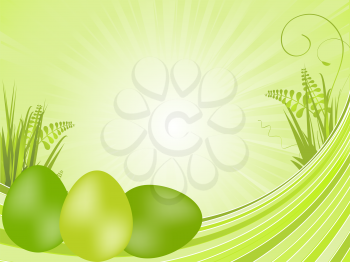 Royalty Free Clipart Image of a Spring Background With Easter Eggs on Grass