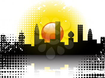 Royalty Free Clipart Image of a Silhouette of a City at Sunset