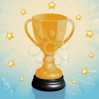 Royalty Free Clipart Image of a Gold Trophy and Stars 