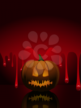 Royalty Free Clipart Image of a Pumpkin on a Background With Running Blood