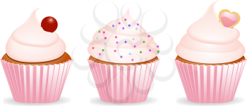 Royalty Free Clipart Image of Three Cupcakes