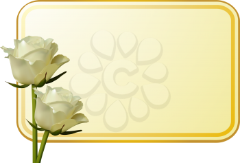Royalty Free Clipart Image of Ivory Roses and Flourishes on a Cream Gift Tag