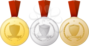 Royalty Free Clipart Image of a Gold, Silver and Bronze Medal