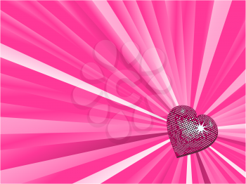Royalty Free Clipart Image of a Sparkling Pink Disco Heart Background